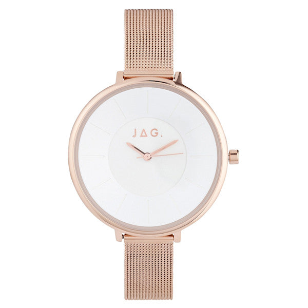 Jag 'Ella' Rose Tone Stainless Steel Mesh Strap Watch J2361A