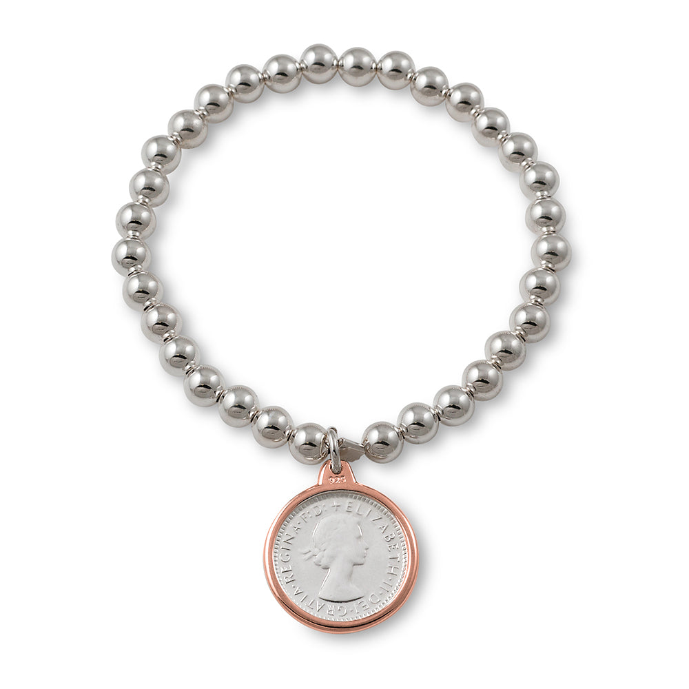 Von Treskow Sterling Silver Stretch Ball Sixpence Bracelet B