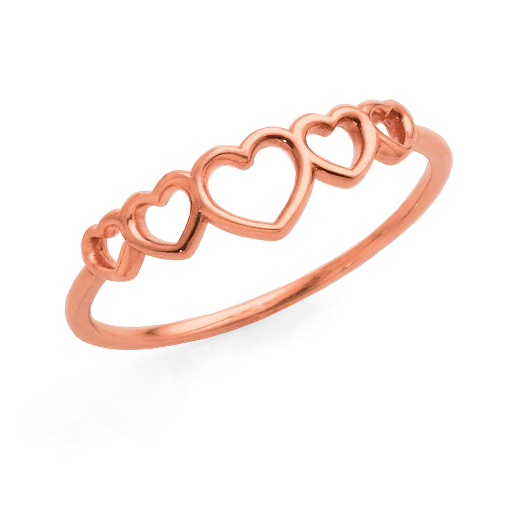 9ct Rose Gold Row of Open Hearts Ring