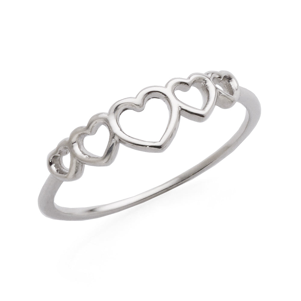 9ct White Gold Row of Open Hearts Ring