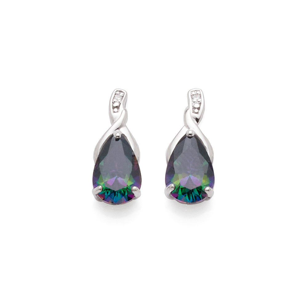 Sterling Silver Pear Shaped Mystic Cubic Zirconia Drop Studs