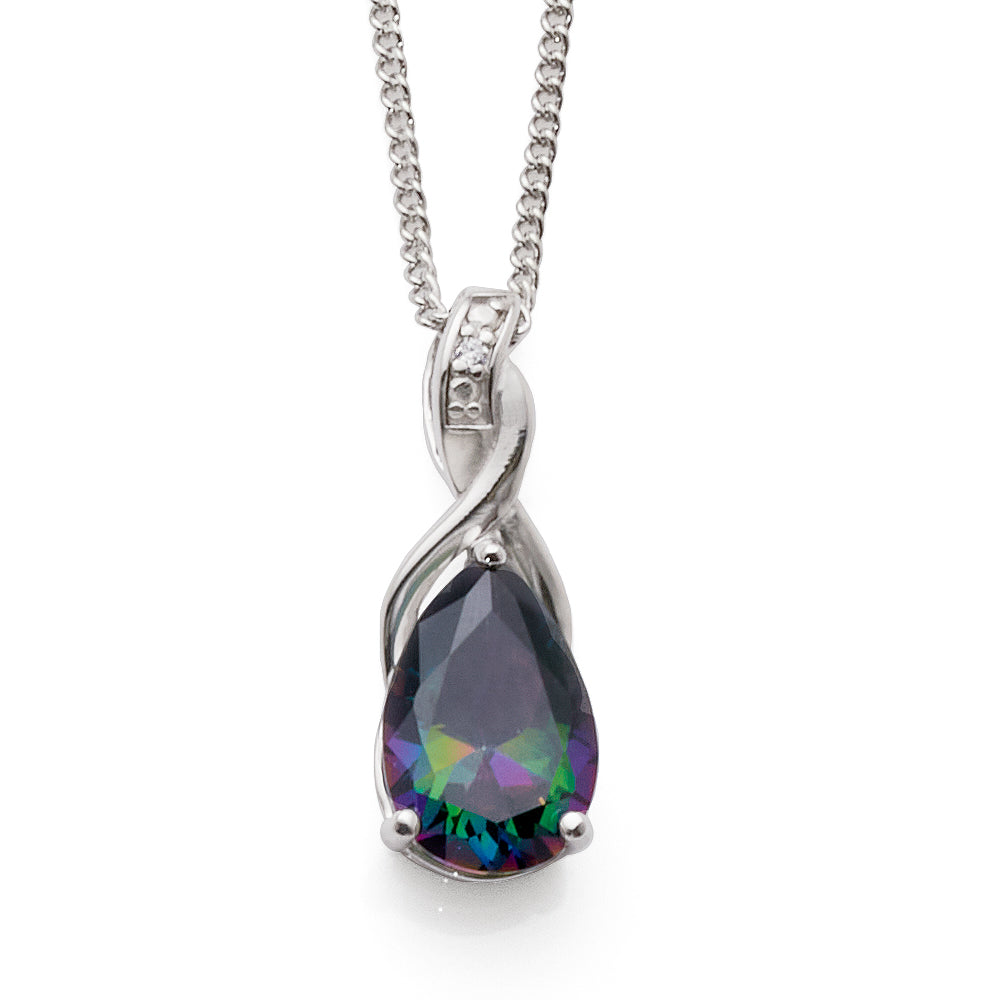 Sterling Silver Mystic Pear Shaped Cubic Zirconia Pendant