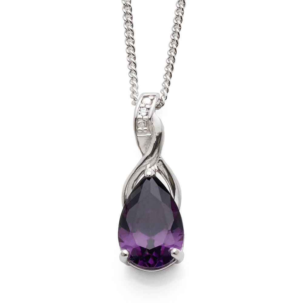 Sterling Silver Purple Pear Shaped Cubic Zirconia Pendant