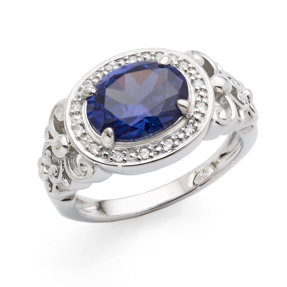 Sterling Silver Oval Blue Cubic Zirconia Ring