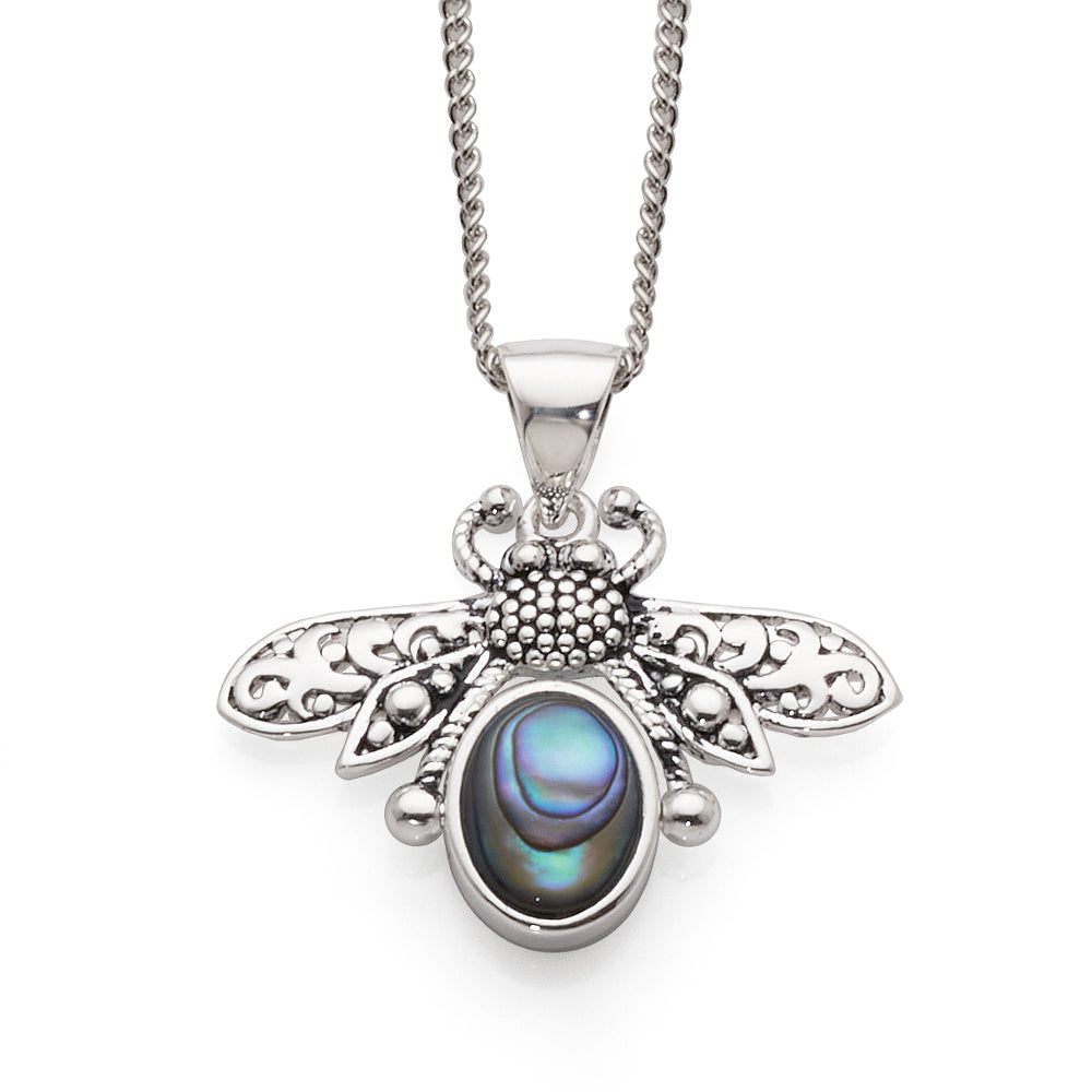 Sterling Silver Spinning Bee Created Turquoise & Paua Shell