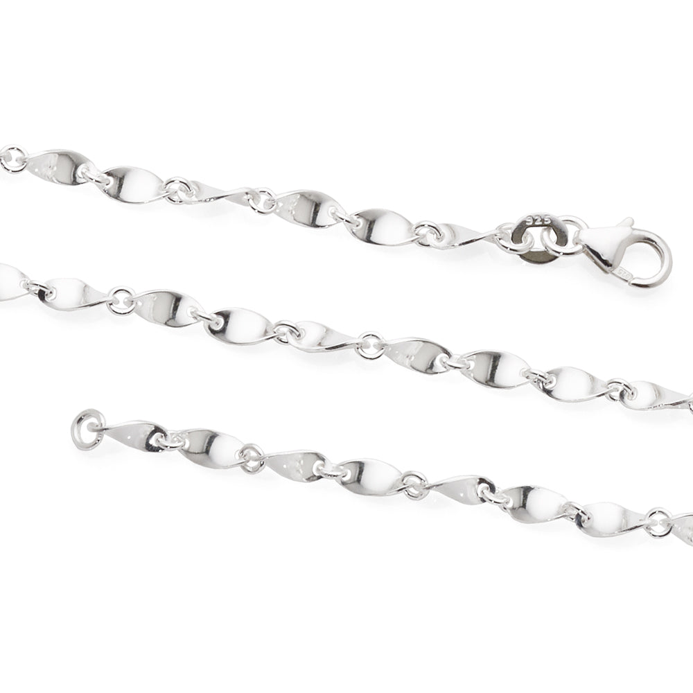 Sterling Silver Twisted Marquise Shaped Link Bracelet