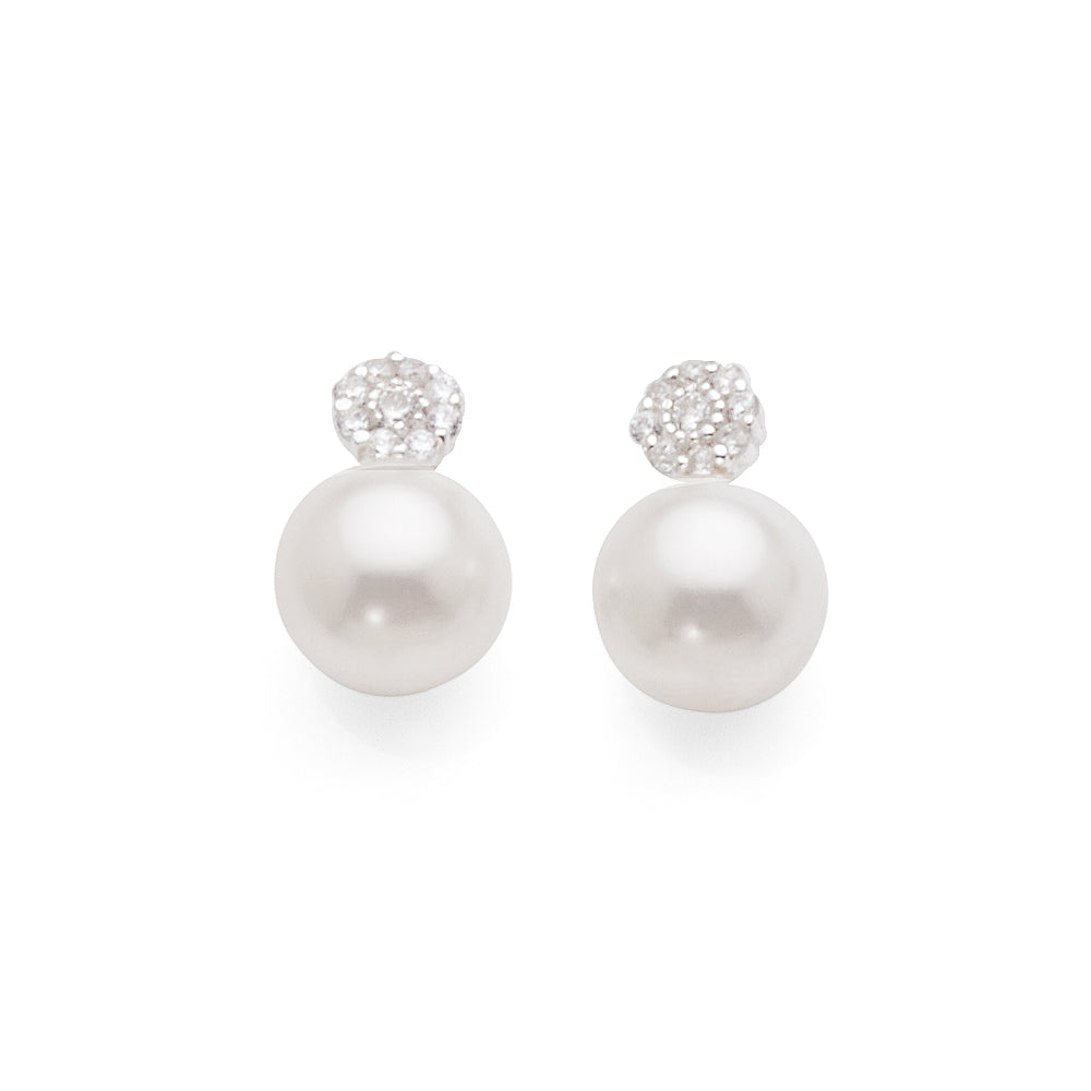 Sterling Silver 8mm Pearl & Cubic Zirconia Studs