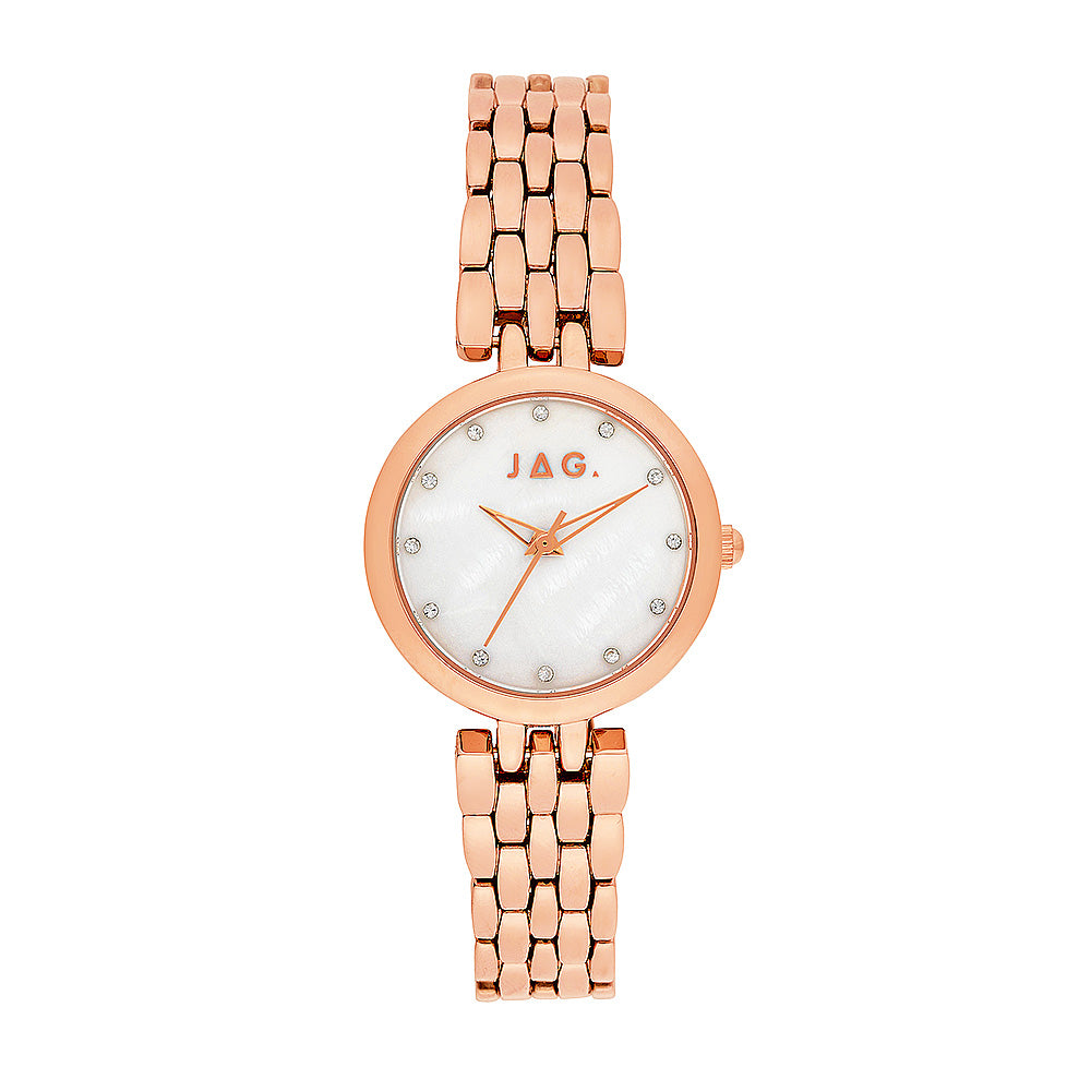 Jag 'Madeline' Rose Tone Crystal Dress Watch J2376A