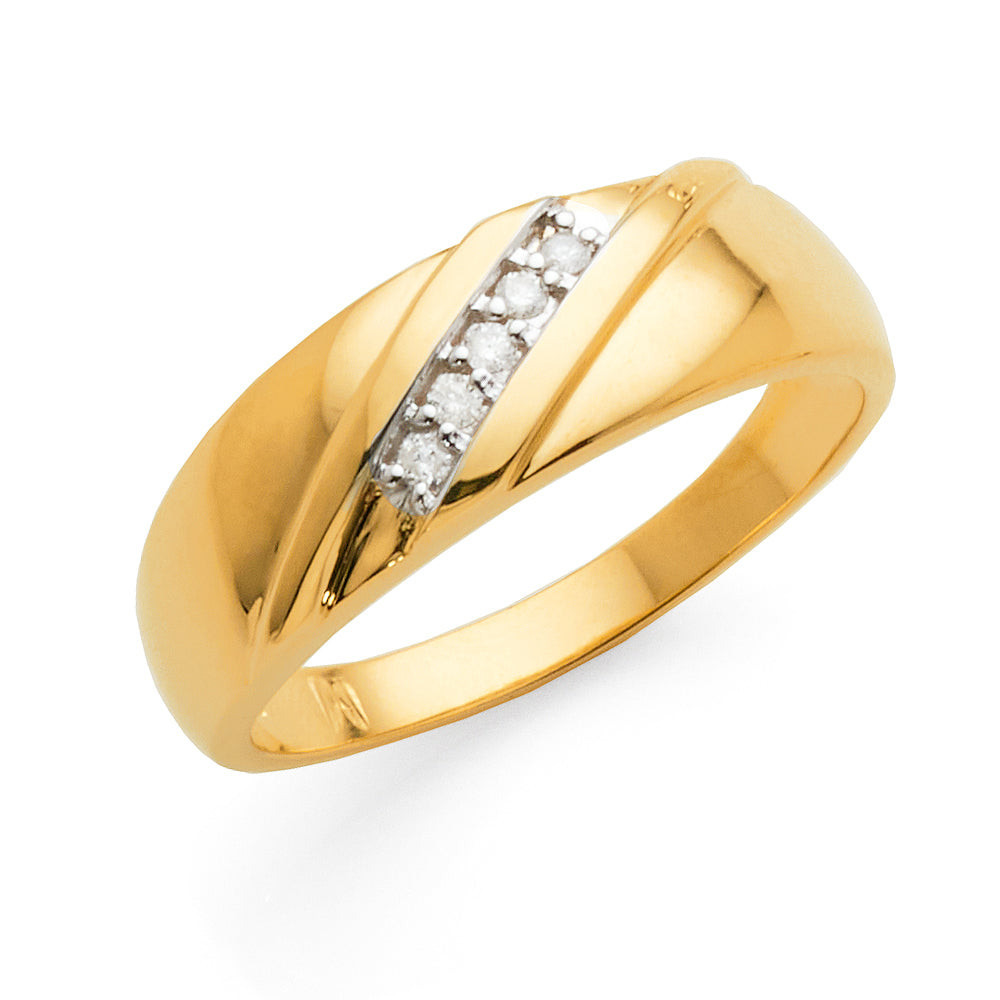 9ct Yellow Gold Diagonal Set Diamond Row Ring