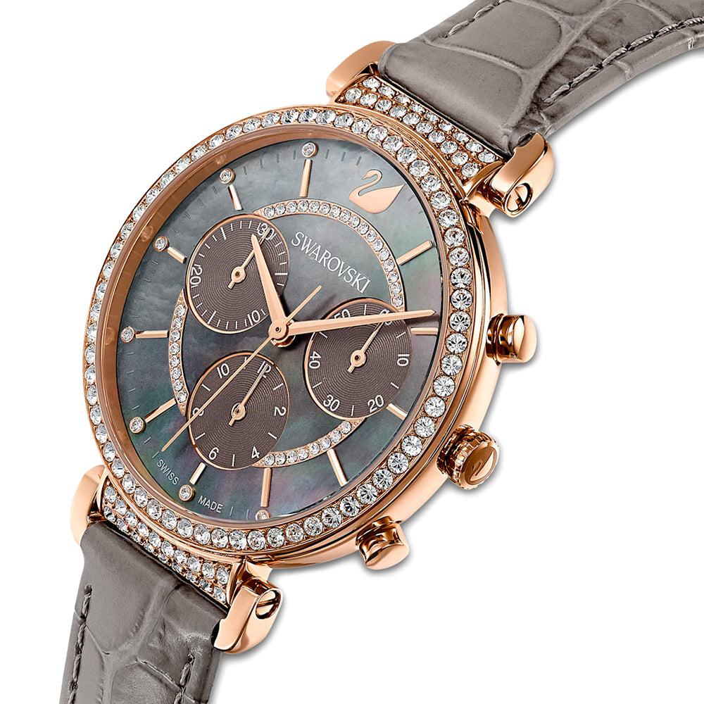 Swarovski 'Passage' Rose Tone Leather Strap Chronograph Watc