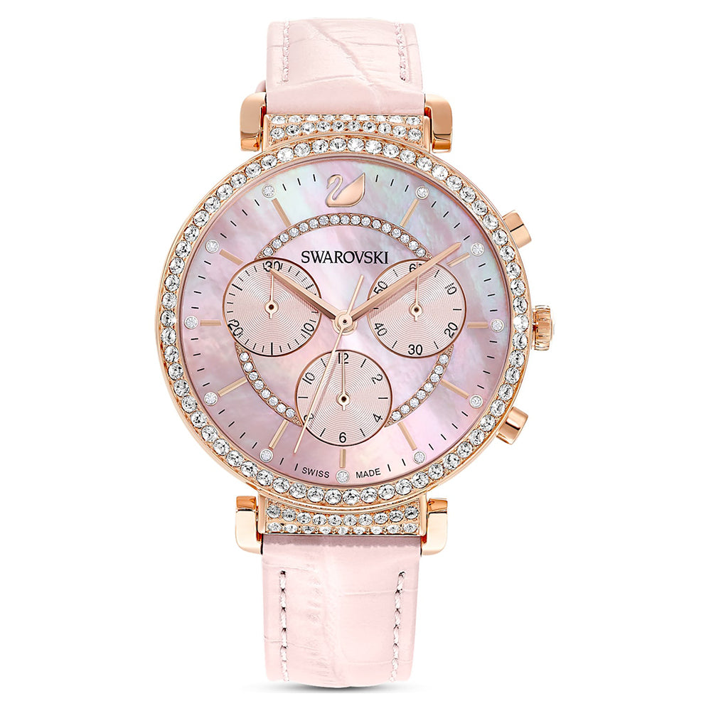 Swarovski 'Passage' Rose Tone Pink Leather Chronograph Watch