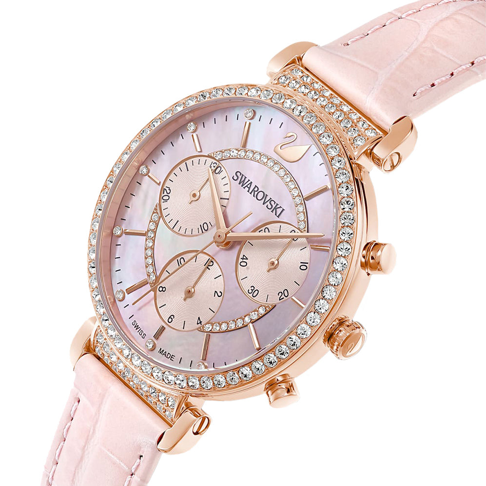 Swarovski 'Passage' Rose Tone Pink Leather Chronograph Watch