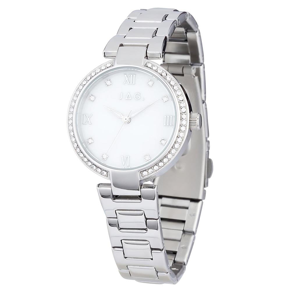 Jag 'Sasha' Stainless Steel Crystal Mother of Pearl Dial Wat