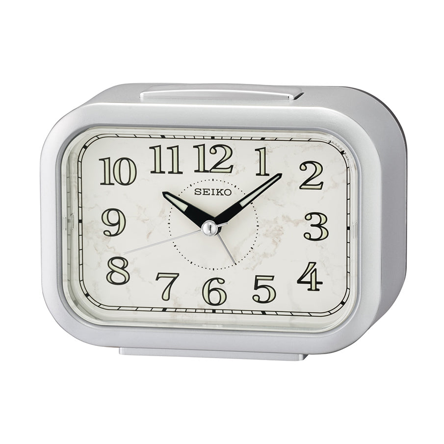 Seiko Rectangle White Case Marble Face Alarm Clock QUASSIA05