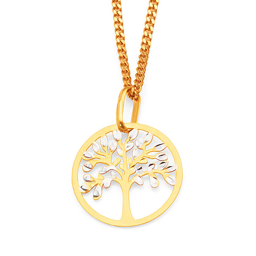 9ct Gold Reversible 15mm Tree of Life Circle Pendant