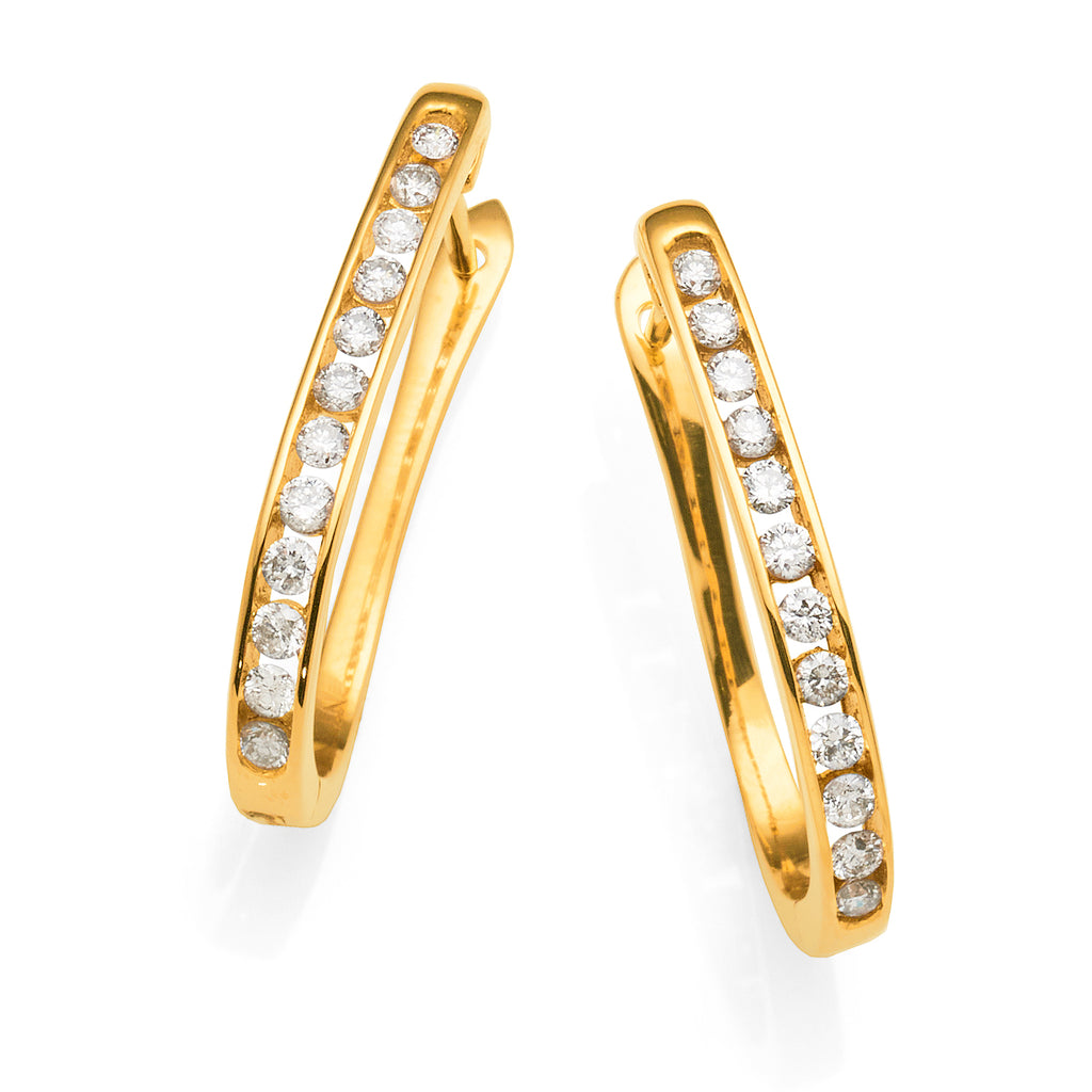 9ct Yellow Gold Channel Set Diamond Leverback 15x11mm Hoops