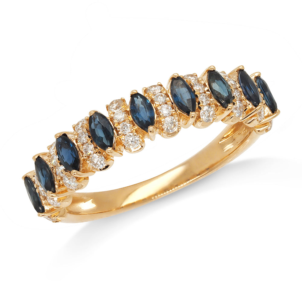 14ct Yellow Gold Alternating Marquise Sapphire & Diamond Rin