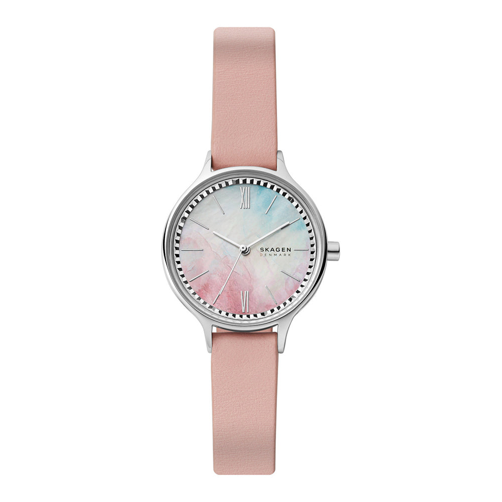 Skagen 'Anita' Three-Hand Pink Leather Watch