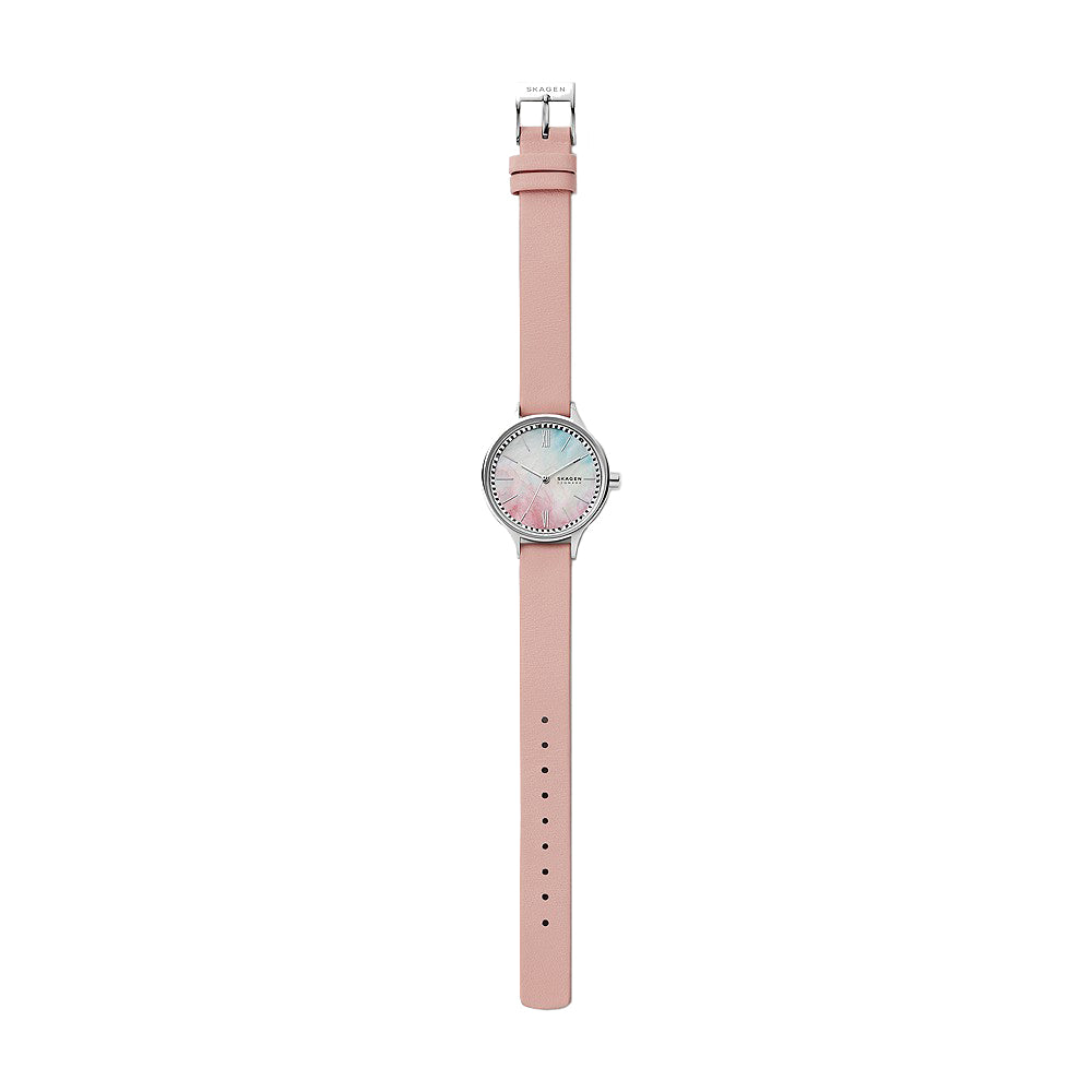 Skagen 'Anita' Three-Hand Pink Leather Watch