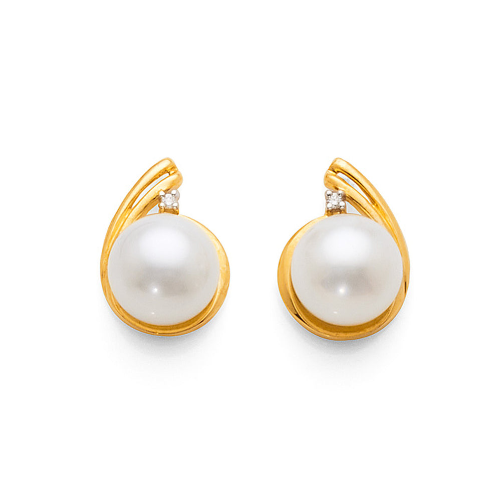 9ct Gold South Sea Pearl & Diamond Stud Earrings