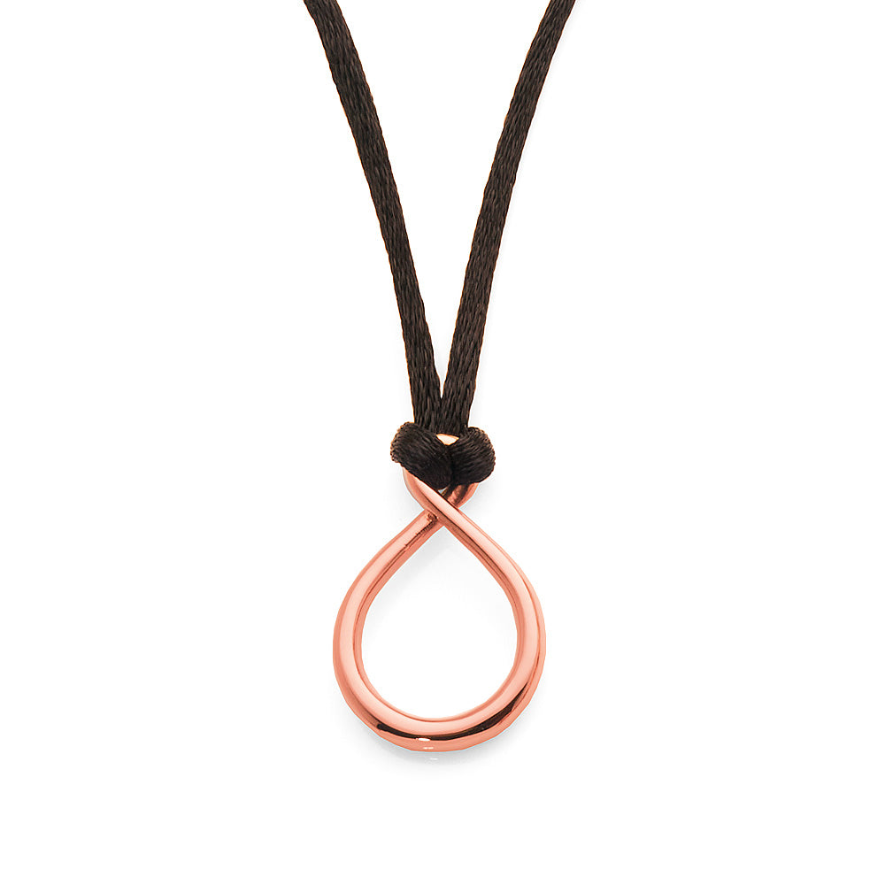 Stainless Steel Rose-Tone Slider Pendant On Black Cord