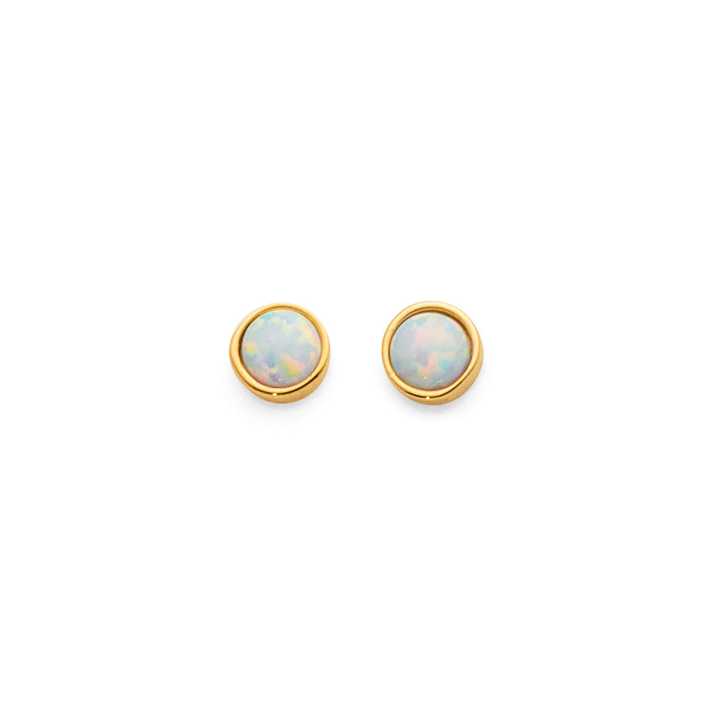 9ct Yellow Gold 4mm Round Created Opal Studs