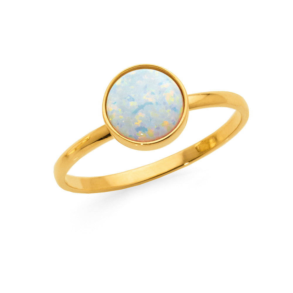 9ct Yellow Gold 7mm Round Created Opal Ring