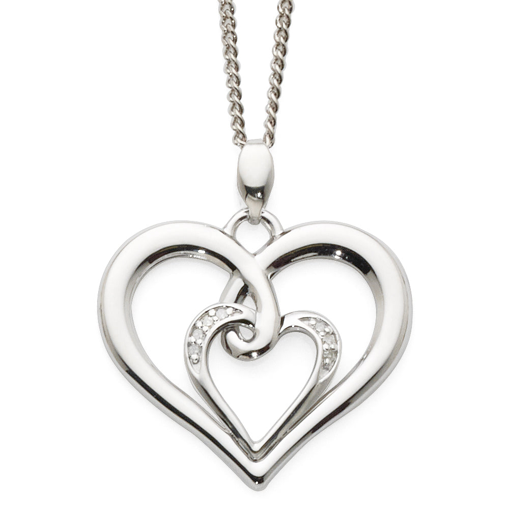 9ct White Gold Double Open Heart Diamond Pendant