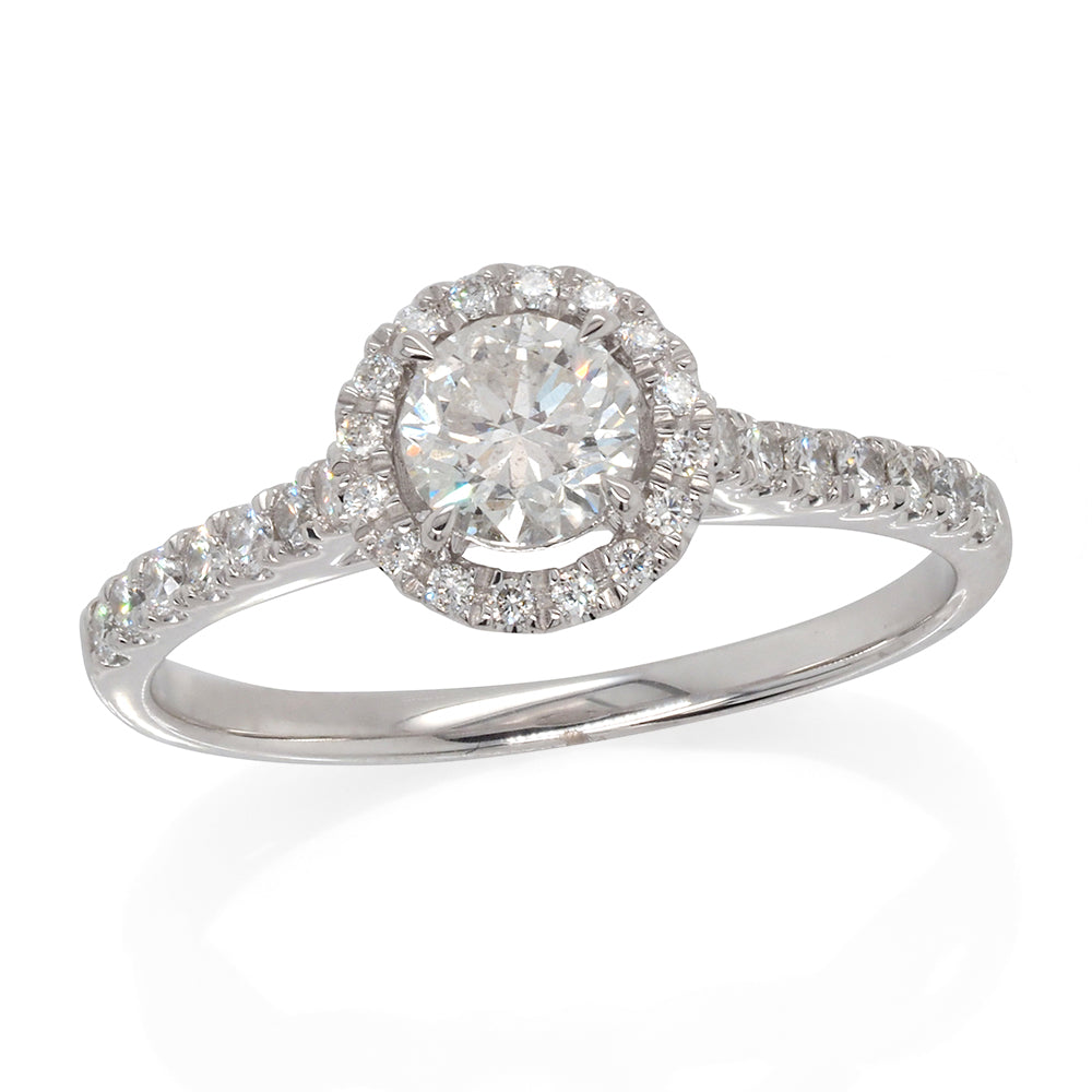 Halo Ring With 0.70 Carat Tw Of Diamonds In 9ct White Gold