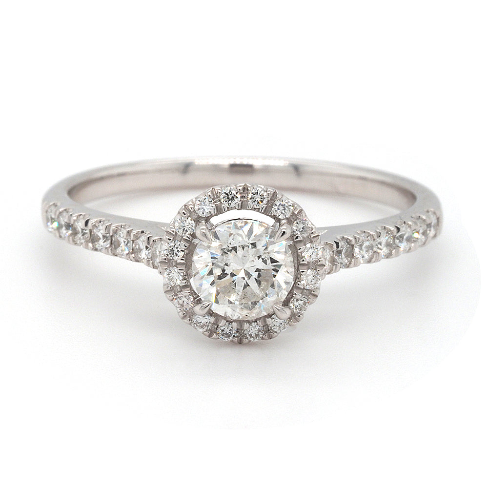 Halo Ring With 0.70 Carat Tw Of Diamonds In 9ct White Gold