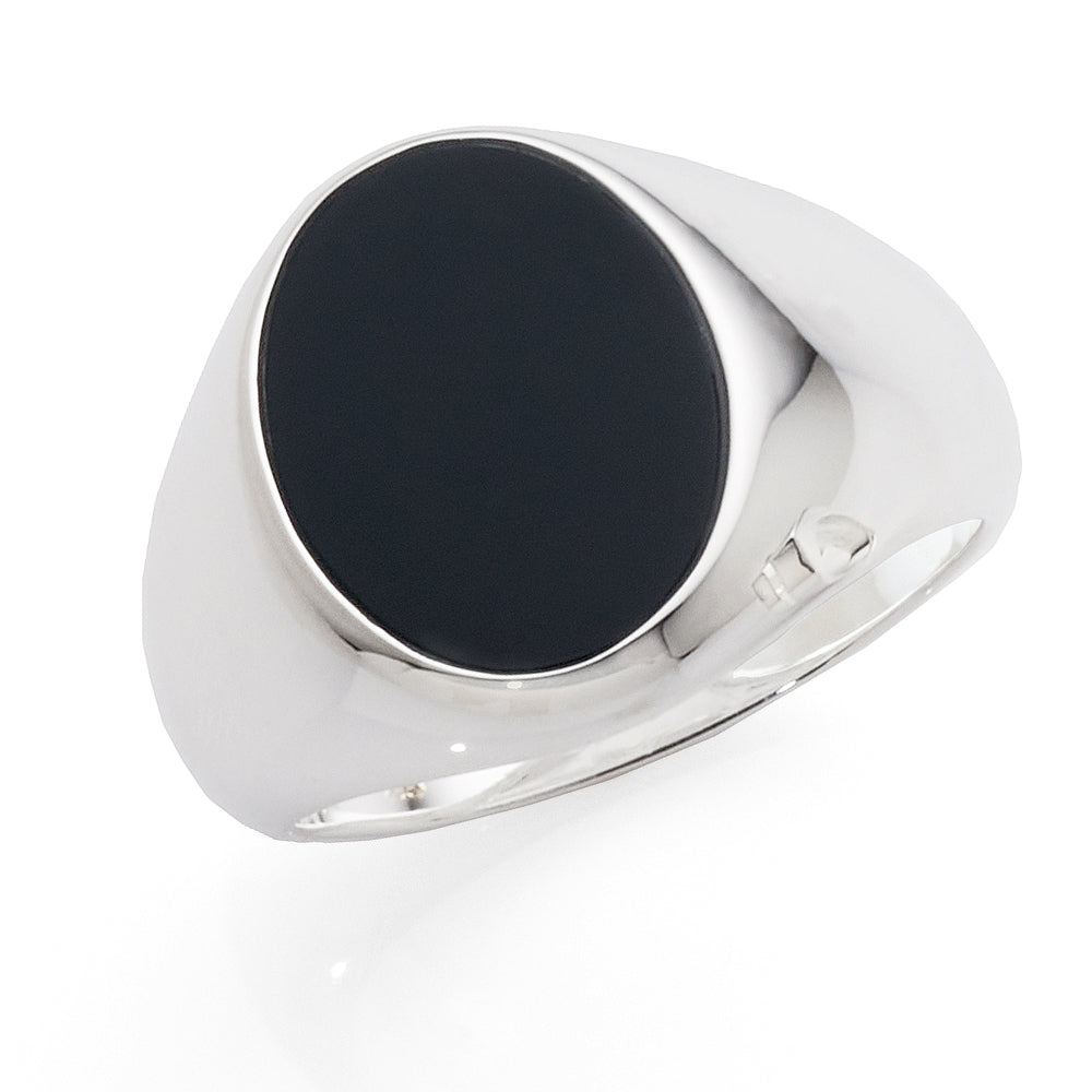 Sterling Silver Oval Black Agate Bezel Set Signet Ring