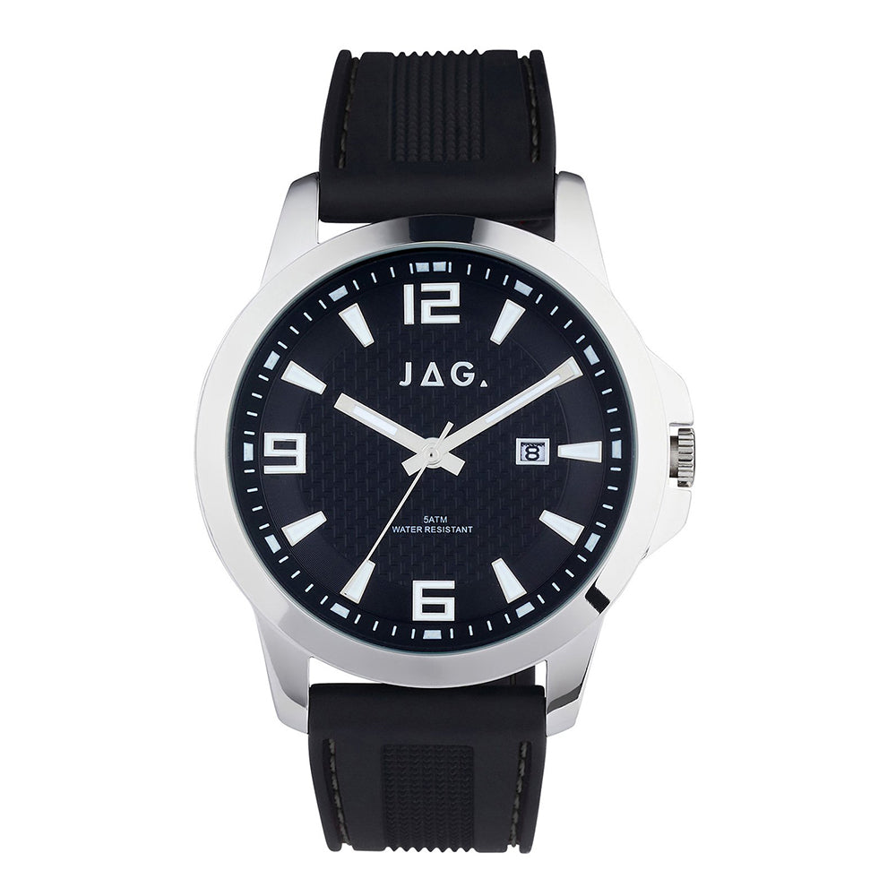 Jag 'Frank' Stainless Steel Black Silicone Band Black Dial W