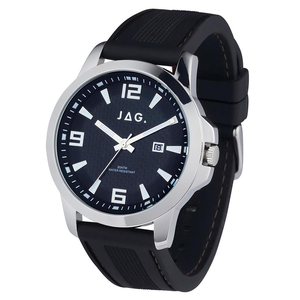 Jag 'Frank' Stainless Steel Black Silicone Band Black Dial W