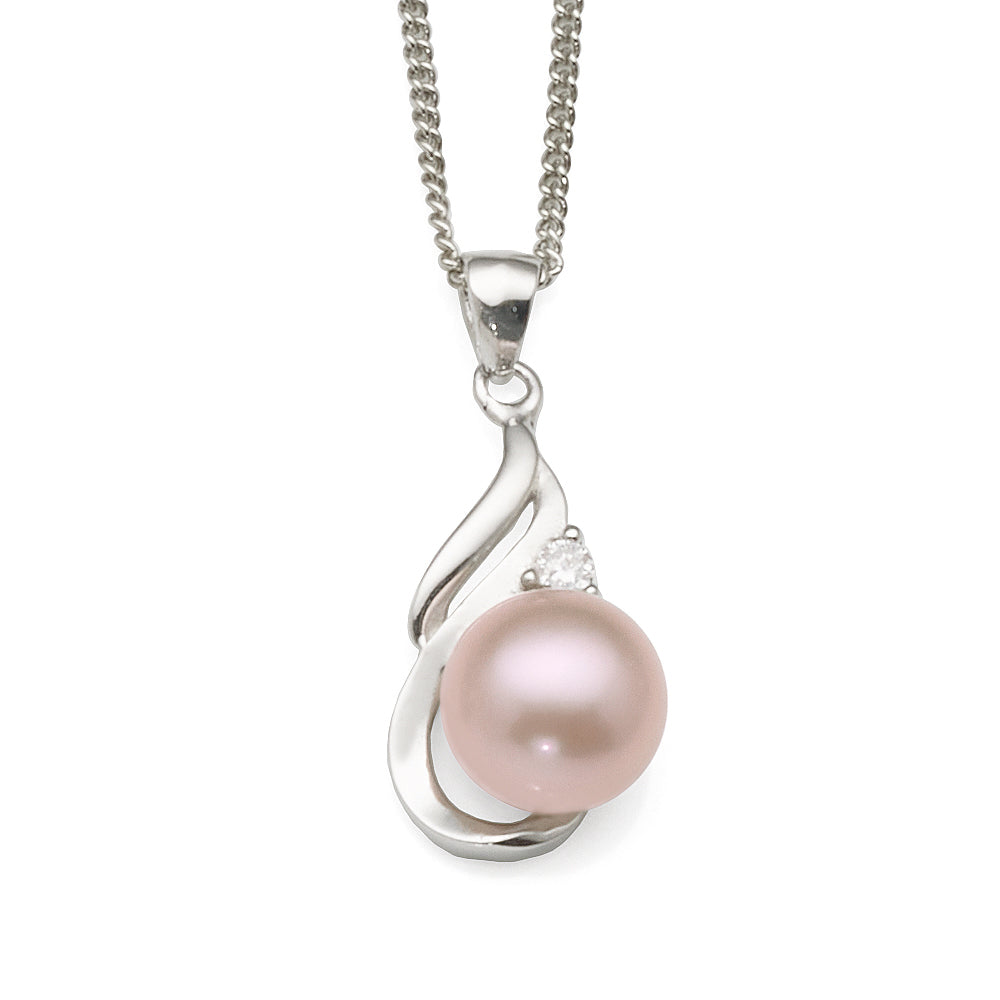 Sterling Silver 8.5mm Pink Button Pearl & CZ Pendant