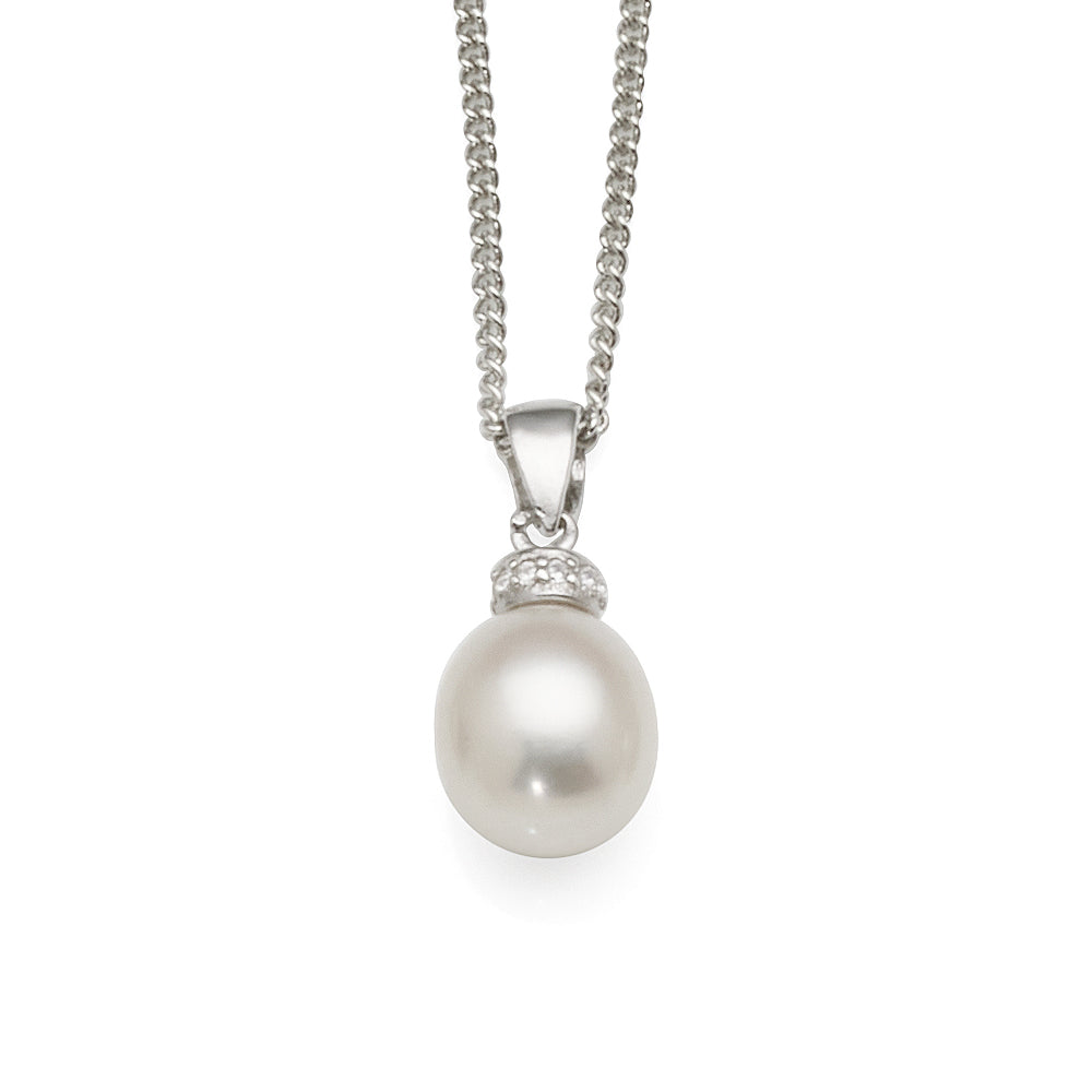Sterling Silver 8-8.5mm Rice Pearl Drop Pendant