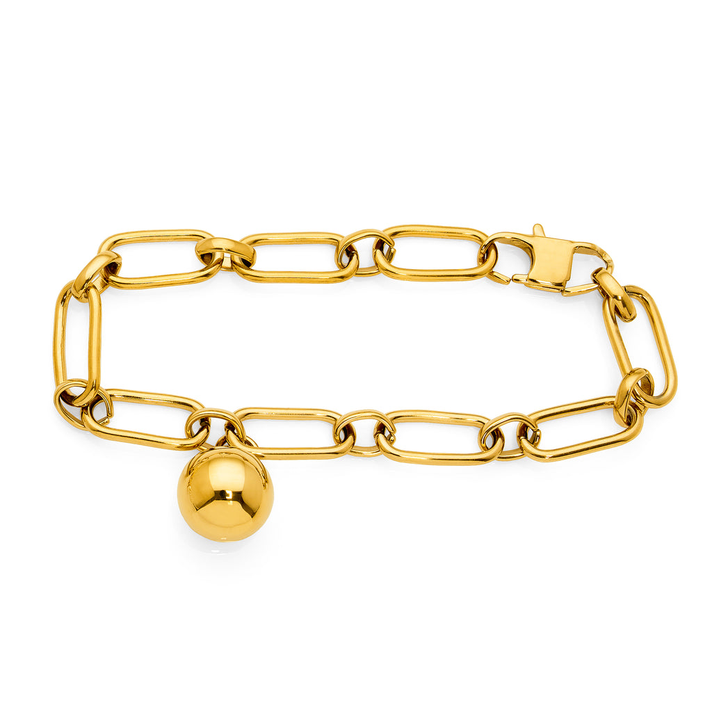 Gold-Tone Stainless Steel 19cm Bracelet With 12mm Ball Charm