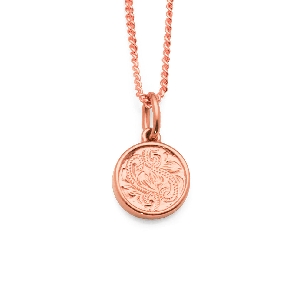 Rose-Tone Stainless Steel 10mm Floral Disc Pendant
