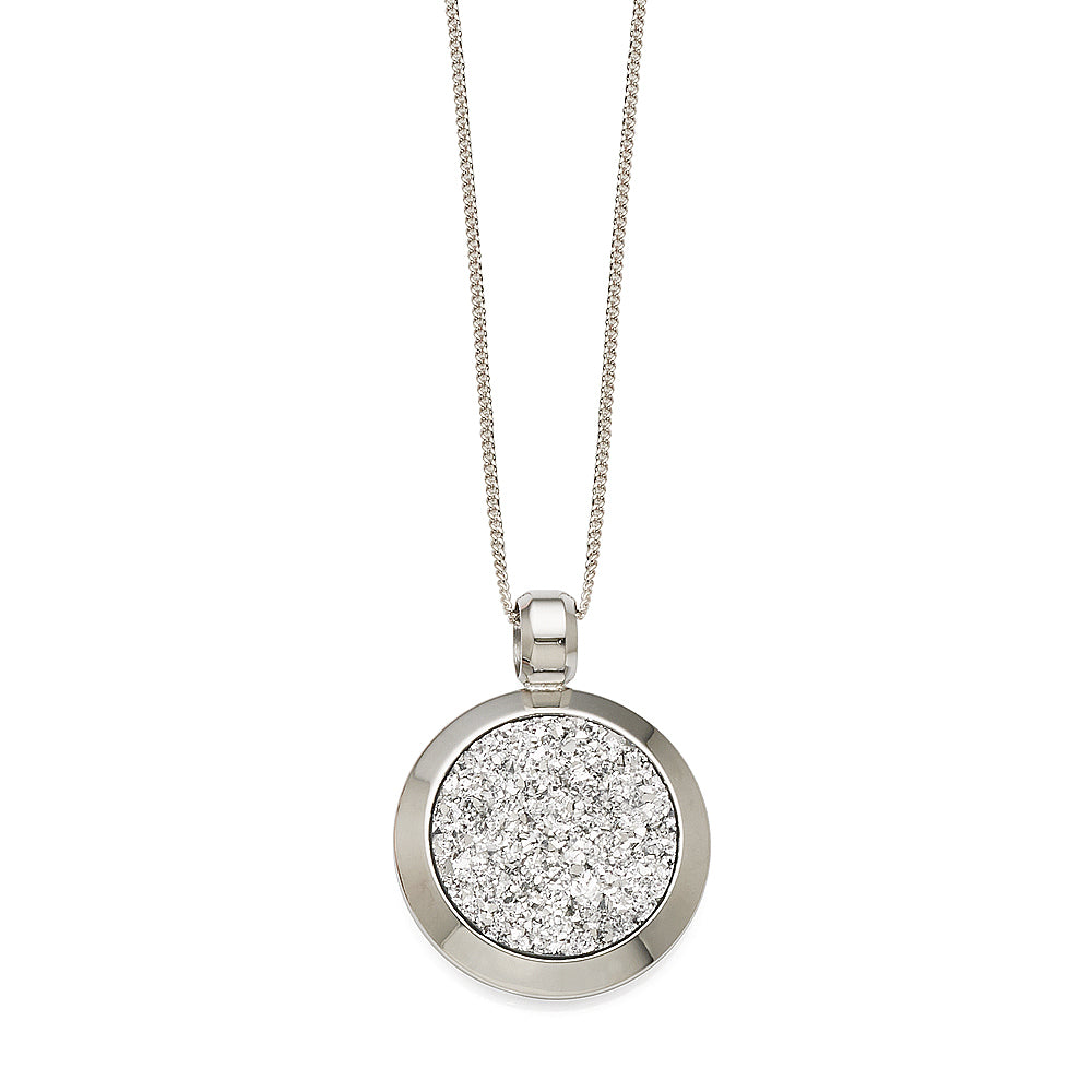 Stainless Steel 26mm Crystal Encrusted Disc Pendant