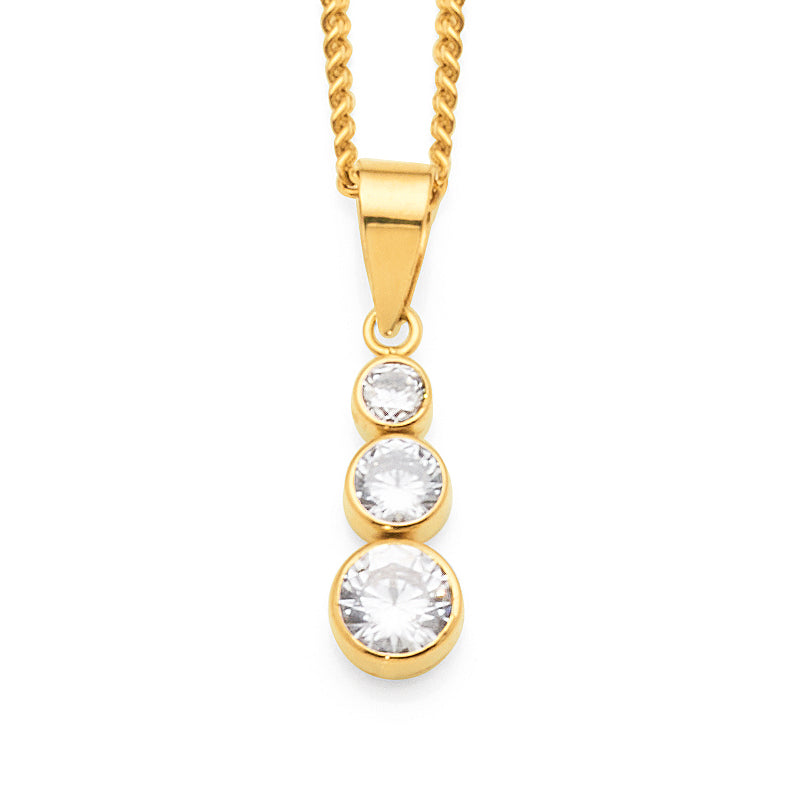 9ct Gold Triple Cubic Zirconia Drop Pendant