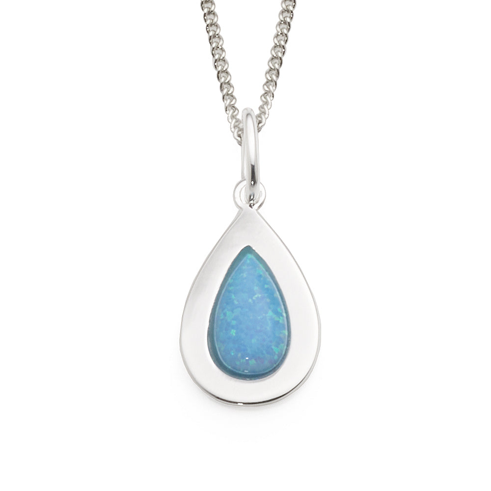 Sterling Silver 10x7mm Blue Created Opal Pendant