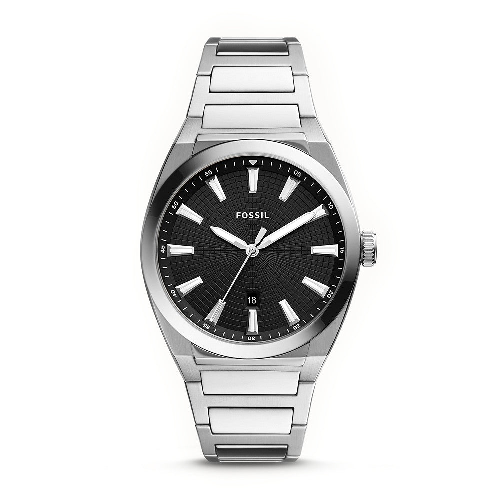 Fossil 'Everett' Stainless Steel Black Dial Watch FS5821