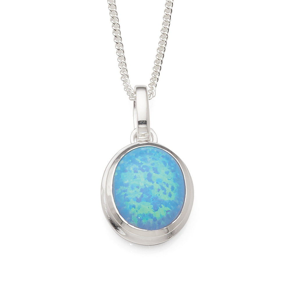 Sterling Silver 12mm Oval Created Blue Opal Pendant