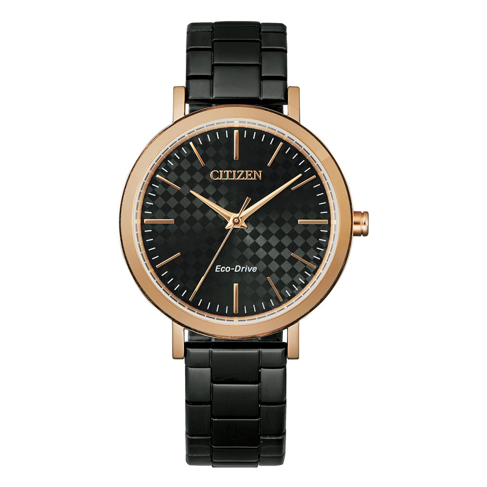 Citizen Eco-Drive Black & Rose Tone Stainless Steel Watch EM