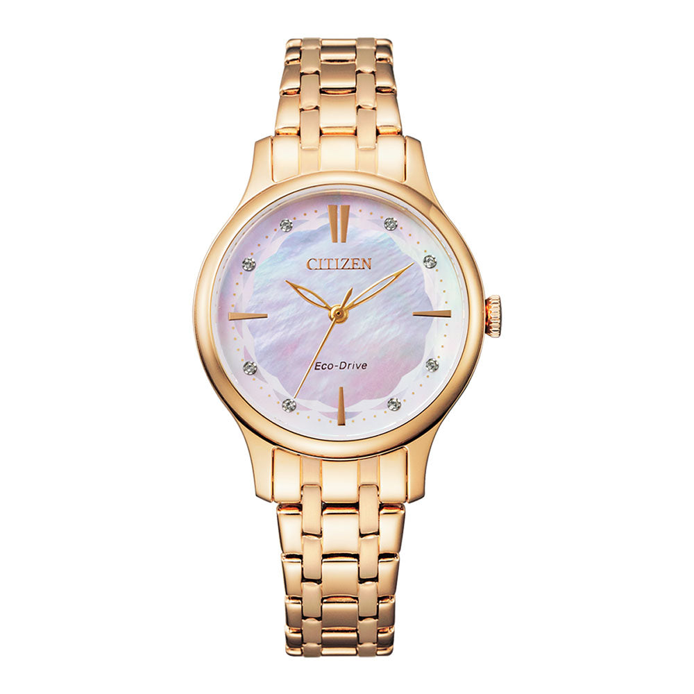 Citizen Eco-Drive Gold Tone Stainless Steel Crystal Watch EM