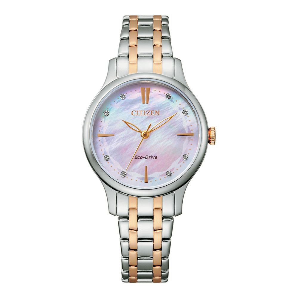 Citizen Eco-Drive 2-Tone Mother Of Pearl Crystal Set Watch E