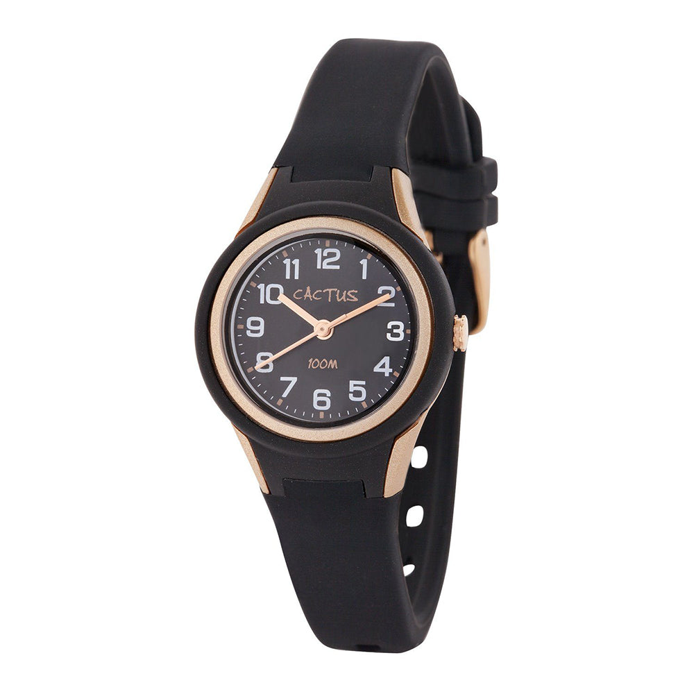 Cactus 'Tropical' Black & Rose Gold Silicone Band Watch CAC-