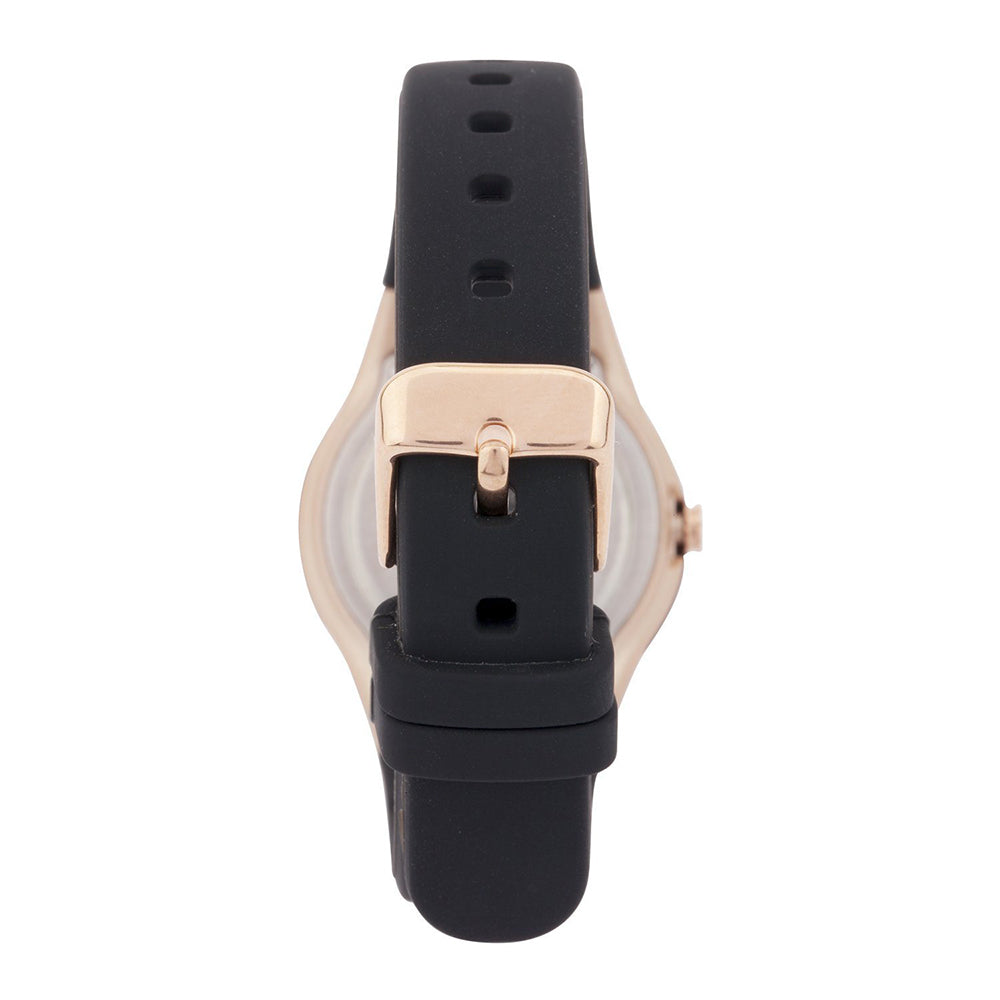 Cactus 'Tropical' Black & Rose Gold Silicone Band Watch CAC-