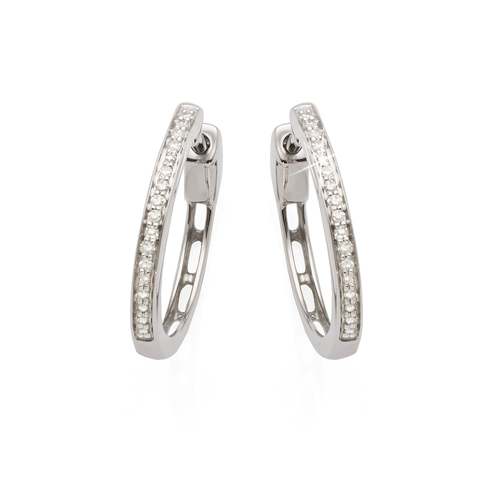 9ct White Gold 13mm Diamond Set Huggie Earrings TDW: 0.13CT