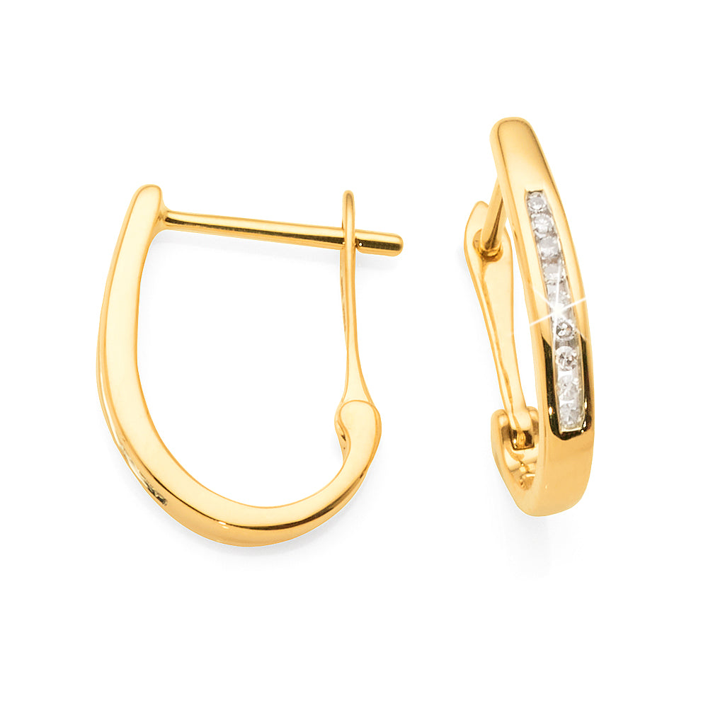 9ct Yellow Gold 8mm Channel Set Diamond Leverback Hoops