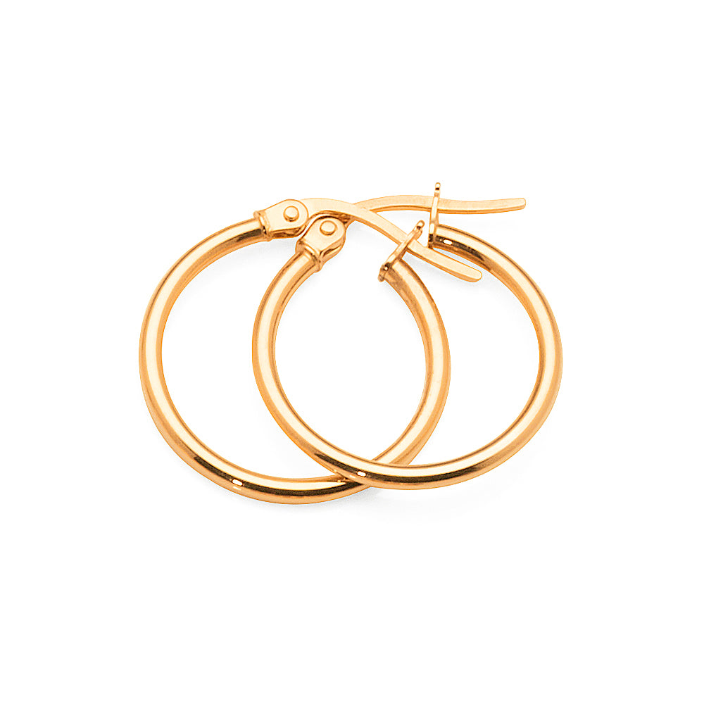 9ct Yellow Gold 15mm Plain Tube Hoop Earrings